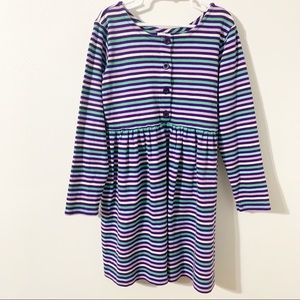 Hanna Andersson Striped Colorful Long Sleeve Play Dress Gathered at Waistline